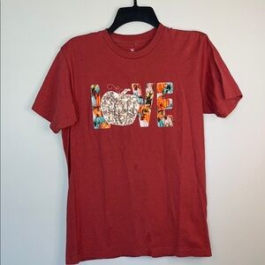 Burnt Orange Tee with Pumpkin Love Fabric Embroidered Graphic